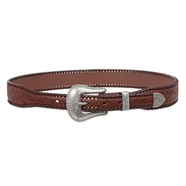 Western Faux Ostrich Print Lased Tapered Leather Belt, Tan | 34"