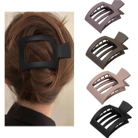 4 Pcs Flat Square Hair Clips,Square Flat Hair Claws for Women Girls,Curved Claw Clips for Women Girls,Women Non-Slip Duck Bill Hair Barrettes,Strong Hold Side Hair Clamps For Thick Thin Hair (B)