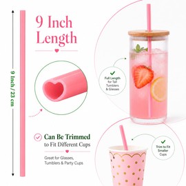 100 Pcs Heart Shaped Pink Straws, Individually Wrapped Disposable Plastic Drinking Straws, Cute Heart Straws for Valentines Day, Galentines Day, Bachelorette, Bridal Shower, Wedding, Cocktail Party