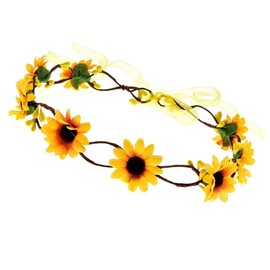 Merroyal Sunflower Crown Hair Wreath Bridal Headpiece Festivals Hair Band Photo Props (Sunflower Yellow)