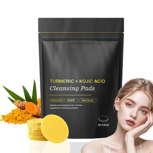 30PCS Turmeric Kojic Acid Cleansing Pads,Turmeric Face Scrub Pads,Cleansing Pads