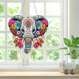 Bowetile Elephant Hanging Diamond Art Painting Kits for Adults Beginners, 5D Special Shape Diamond Art Kits, Crystal Rhinestones Diamond Gem Art Painting for Home Garden Wall Decor, Christmas Gifts