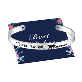 Veeshy Mama Bear One Mother four 4 Cubs Cuff Bracelets Stainless Steel Bangle Jewelry, Christmas Birthday Gifts for Mom Mother