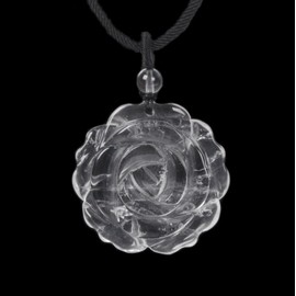 Justinstones Natural Clear Quartz Carved Rose Flower 35mm Pendant Necklace Crystal Healing Reiki Chakra Jewelry Necklace 22 inch