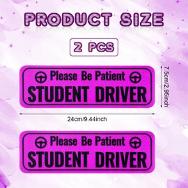 2pcs Student Driver Magnet, Please Be Patient Student Driver Sign Highly Reflective Bumper Sticker for New Student Drivers(Pink)