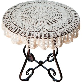 USTIDE Handmade Crochet Cotton Tablecloth Round Beige Crochet Tablecloths for Party Wedding 100cm