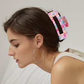 papasgix Heart Hair Claw Clips for Women, 3.15 Inch Heart Hair Clips, Non-slip Pink Claw Clips, Rectangle Claw Clips Pink Hair Clips for Holiday, Valentine's Day (Set 02)