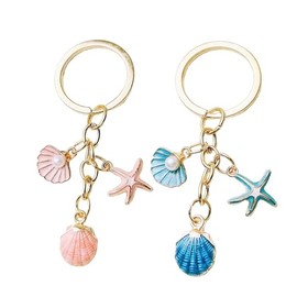 ChungLong0593 2PC Cute Ocean Theme Keychain Starfish Seashells Seahorse Jellyfish Mermaid Women's Personality Jewelry-F