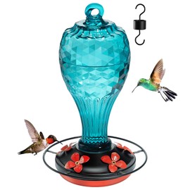 Jarkyfine Hummingbird Feeder, Hand Blown Glass Hummingbird Feeders for Outdoors Hanging with Ant Moat, Shiny Blue Scales Design, Garden Backyard Decor Gifts for Women Mom (Blue)
