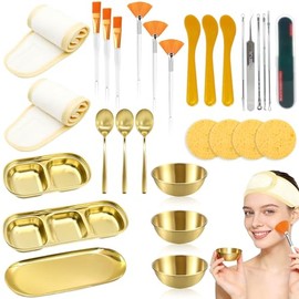 Kit Piezas Esteticista Cuidado Facial Bandejas Acero Inoxidable Cuencos Cepillos Extractor Espinillas Esponjas Comprimidas Diademas Uso Doméstico
