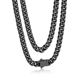 Bandmax Men's Curb Chain 5 mm Wide Stainless Steel Chain Boy Necklace Women's Cuban Chain Gold/Black Hip Hop Chain Jewellery Accessory Selectable Chain Length 45 cm to 76 cm, Stainless Steel