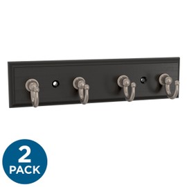 Franklin Brass B46711K-218-R2 Wall Mounted Matte Black 7" Key Rail, 4 Matte Nickel Hooks (2-Pack)