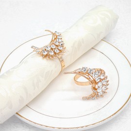 Rhinestone Leaf Napkin Rings Set of 4, Leaf Brass Gold Napkin Holders for Daily Table Parties,Valentine'Day, Birthday, Wedding, Christmas, Thanksgiving, Serviette Ornaments