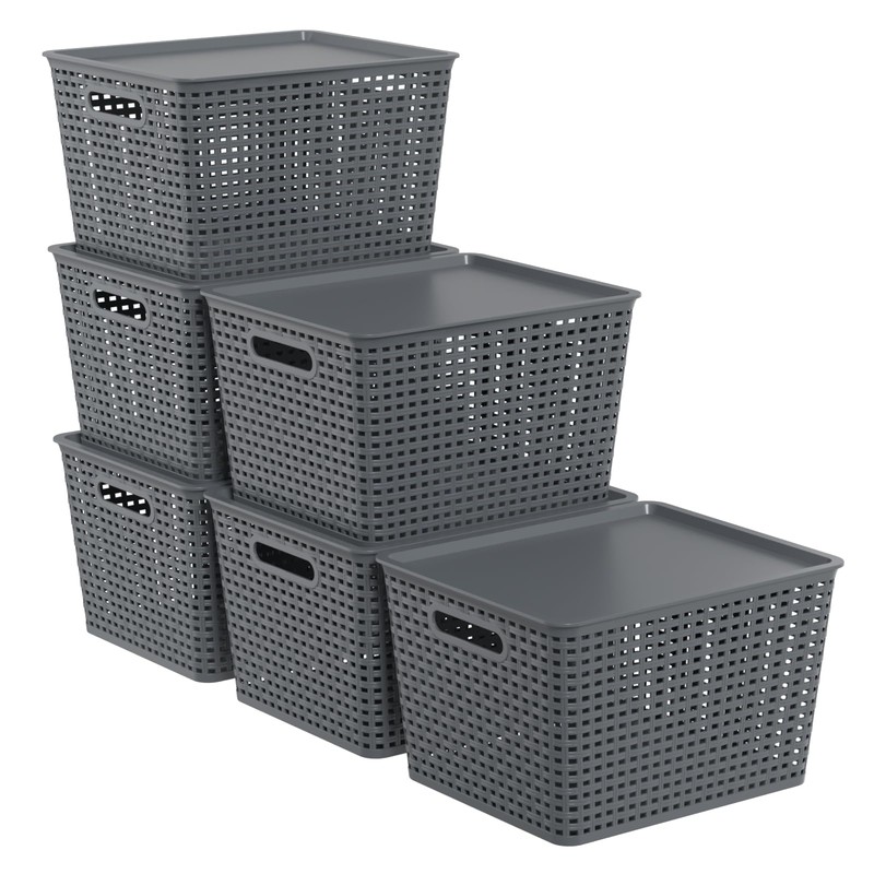 Zopnny Plastic Storage Baskets with Lid, Stackable Storage bins for