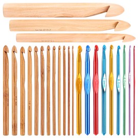 Glarks 24Pcs Crochet Hooks Set, 15Pcs 3 to 25 mm Wooden Bamboo Crochet Needle Knitting Hooks with 9Pcs 2 to 10 mm Aluminum 2-10 mm Handle Crochet Hooks for Sweater Hat Scarve Glove Knitted Weaving