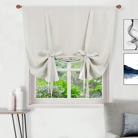 DWCN Blackout Curtains-Tie Up Shade for Window Thermal Insulated Room Darkening Rod Pocket Curtains for Kitchen, Ivory, W42 X L63 Inches, 1 Panel