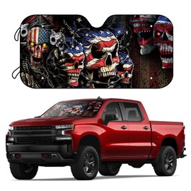 WILDLAVIE American Flag Skulls Fit Most Cars SUV Trucks Windshield Sunshade Foldable Sun Shade Can Blocks UV Rays Keep Your Vehicle Cool - 57 x 27 Inch