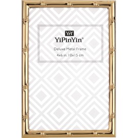 YiPinYin 4x6'' Bamboo Detail Dark Gold Metal Picture Frame 2pack, Elegant Gold Plated Baby Nurse Photo Frames 4 x 6'' With Soft Touch Velvet Backing for Desktop and Wall Décor(Dark Gold)