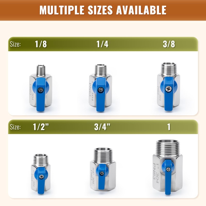 2 Pack 1/2" Mini Ball Valve, 304 Stainless Steel Valve