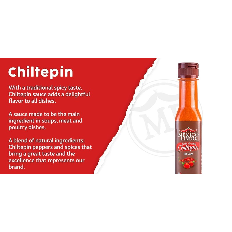 Mexico Lindo Chiltepin Hot Sauce Display, 5 fl oz, Pack