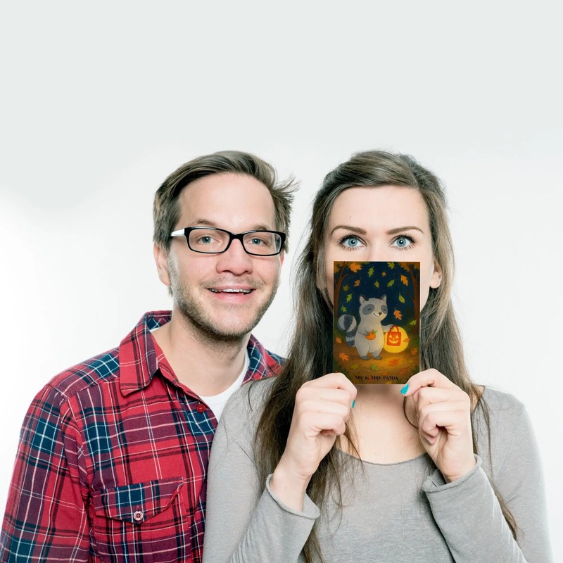 Mr. & Mrs. Panda Postcard Raccoon Lantern Design White
