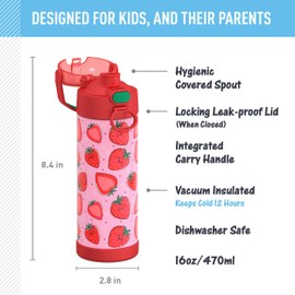 THERMOS FUNTAINER 16 Ounce Stainless Steel Bottle, Strawberry Smiles