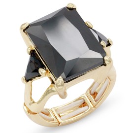 Lavencious Big Bold Radiant CZ Stones Stretch Statement Rings for Women Size 7 to 9 (Black)