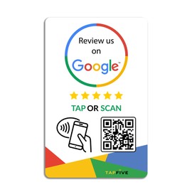 TapFive Google Review Tap Cards - Tap for Instant Google Reviews - All Phones Compatible - Reusable Smart Tap NFC & QR - Boost Business Reviews - Powered by TapFive (1 Card Pack)