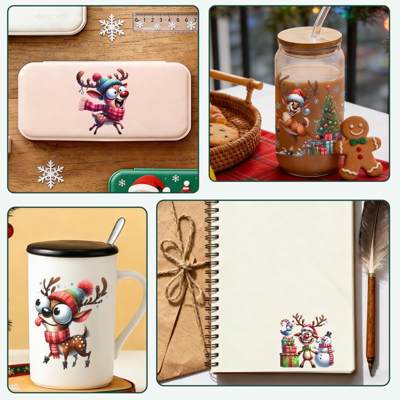 24PCS Christmas Deer UV DTF Cup Wrap Stickers