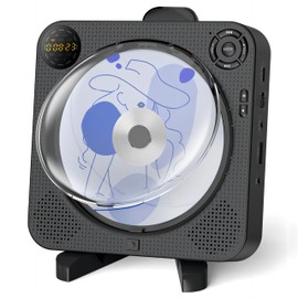 CD Player Portable, Bluetooth CD Player with Speakers Arafuna Small CD Player for Home with Remote Control FM Radio Digital Screen Headphone Jack, Wall CD Player Support AUX USB, Black