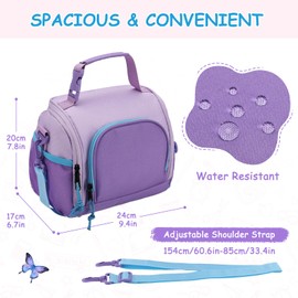 VASCHY Lunch Bag for Kids, Girls Cute Reusable Insulated Large Lunch Box Container for Toddlers Daycare School Kindergarten Preschool Purple