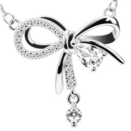 HIQIQIYA S925 Sterling Silver Bowknot Zircon Necklace Minimalist Design Gift for Girlfriend, Wife, Mom, or Daughter