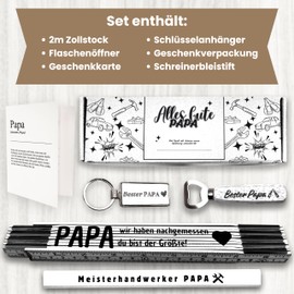 Presentix® Bester Papa Gift Set - with Bottle Opener, Ruler, Pencil and Keyring | Gifts for Dads | Birthday Gift for Men | Best Dad Gifts (Dad White)