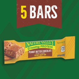 Nature Valley Creamy Protein Bars, Peanut Butter Chocolate, 10g Protein Snacks, 5 Bars, 7.45 oz