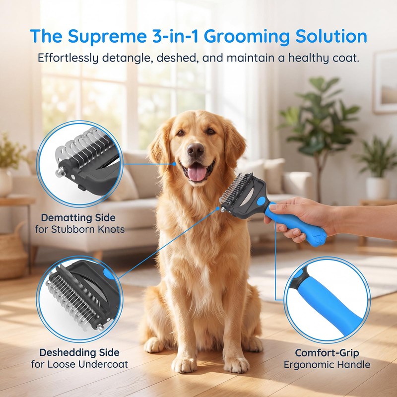 KIVMTAR Deshedding Dog Brush，3-in-1 Undercoat Rake for Dogs，Pet Pro Grooming
