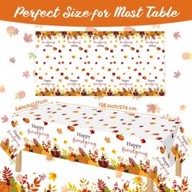 Ganeen 3 Pcs Happy Friendsgiving Tablecloth Thanksgiving Disposable Plastic Tablecloth Fall Maple Leaf Pumpkin Rectangle Table Cover Waterproof for Friendsgiving Party Decoration, 108 x 54 Inch