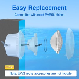 OSREE LED Pool Lighting PAR56, 20 W Swimming Pool Lamp Replaces 300 W Halogen Lamp, 6000 K Cool White, 2000 Lumens, 12 V AC Pool Lamp PAR56 IP68 Waterproof for Swimming Pool Concrete Pool GFK Steel