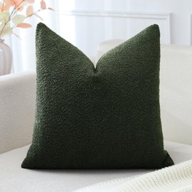 OTOSTAR Set of 1 Textured Boucle Throw Pillow Covers Square Pillow Cases Cozy Soft Decorative Couch Cushion Case for Chair Sofa Bedroom Living Room Home Decor 18 x 18 Inch, Forest Green