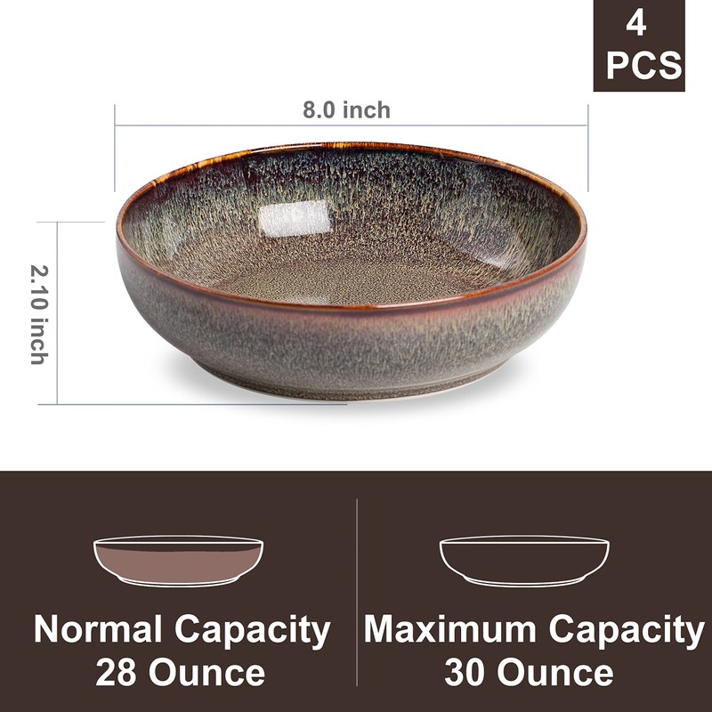 KYBSCZ 30oz Ceramic bowls set of 4-8" serving bowls for