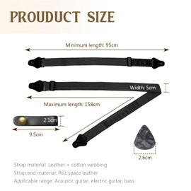 XSDSLS Gitarrengurt,längenverstellbar Baumwolle Gitarrenband mit Leder Enden Gurtschlössern Gitarrenplektren für Bass, elektrische & akustische Gitarren (Schwarz)