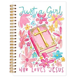 Yhtrg Pink Floral Christian Notebook, Just a Girl Who Loves Jesus Bible Floral Journal Spiral Notebook for Women, Bible Scripture Journals for Writing, Christian Gifts for Women, 5.5x8.3 Inch
