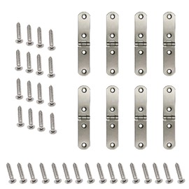 Small Hinges, 8 Pieces, 180 Degree Hinges, Foldable Stainless Steel Hinge Tape, Screw-On Hinge with 32 Pieces Screws for Folding Table, Cabinet, Wardrobe, Wooden Box, DIY