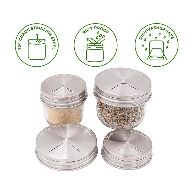 4 Pack Stainless Steel Spice Shaker Lid for Mason Jars