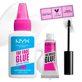 KIT Nyx Professional Makeup Primer de maquillaje hidratante The Face Glue, sin sensación pegajosa + Gel Fijador de cejas transparente The Brow Glue