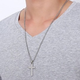 WGLILO Cross Necklace for Men Silver Premium Alloy Solid Color Cross Pendant Necklace for Men Women Teens 20 Inch (Silver)