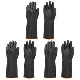 MECCANIXITY Chemical Resistant Gloves, Latex Industrial Gloves 45cm Long Sleeve Anti-Slip Protective Safety Work Glove for Cleaning Dish Washing Resist Acid Alkali, Black, Pair of 3