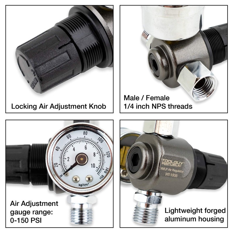 Tool Guy Republic HVLP Spray Gun Air Regulator with Pressure
