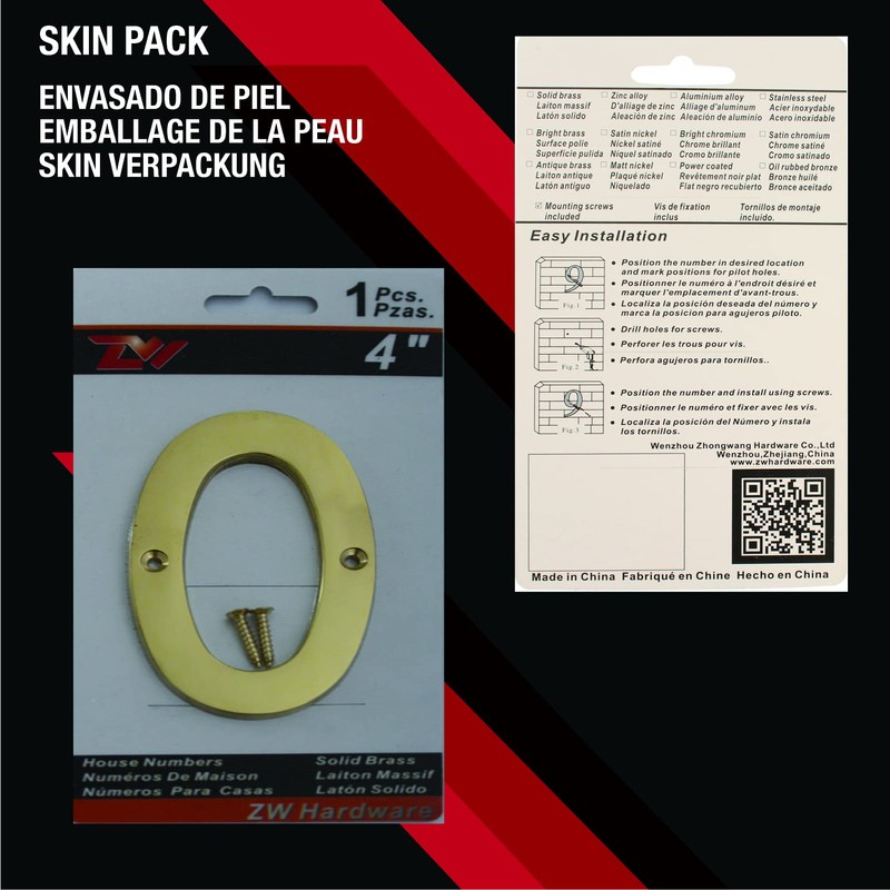 ZhongWang Hardware ZW-A200 4 Inch Bright Brass House Number 0/ZhongWang