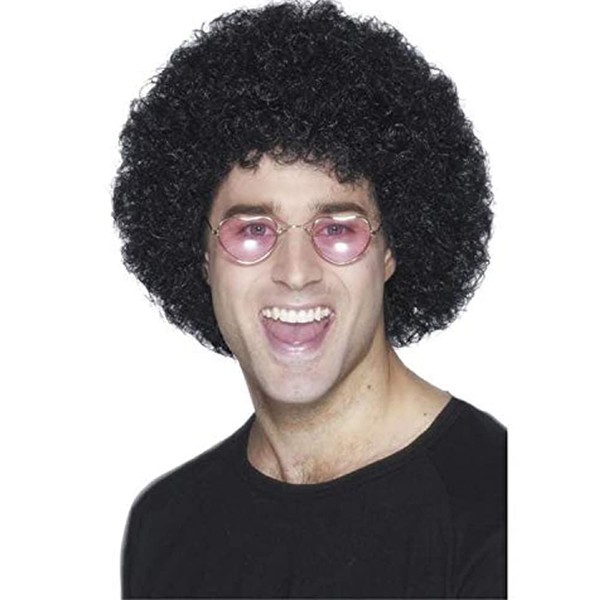 Qnbiar Black Disco Afro Wig Fluffy Synthetic 70s Hippie Costume Wig for Men and Women