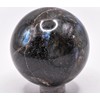 47mm 155g Blue Flash Dark Larbadorite w/Tourmaline Inclusions Carved Sphere